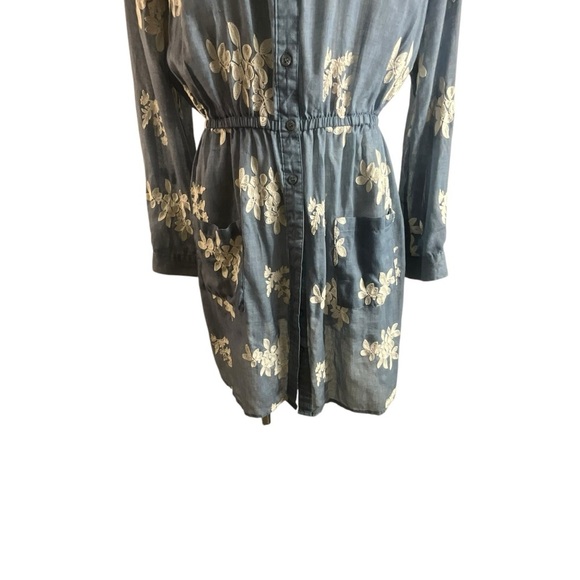 New York & Company Embroidered Floral Gauzy Denim Blue and White Dress - Picture 2 of 14